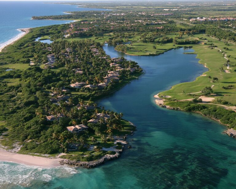 Aerial view of a Caribbean coastal community